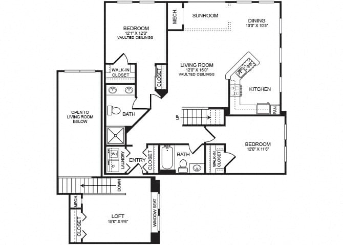 Floor plan for 2 beds, 2 baths, 1504 sqft